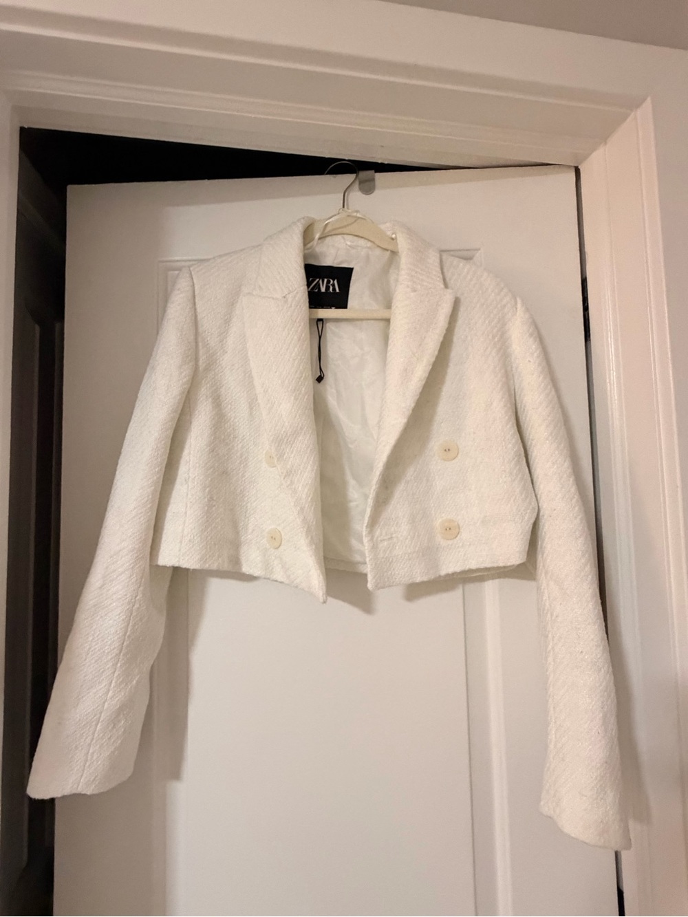ZARA White Cropped Double-Breasted Women's Jacket